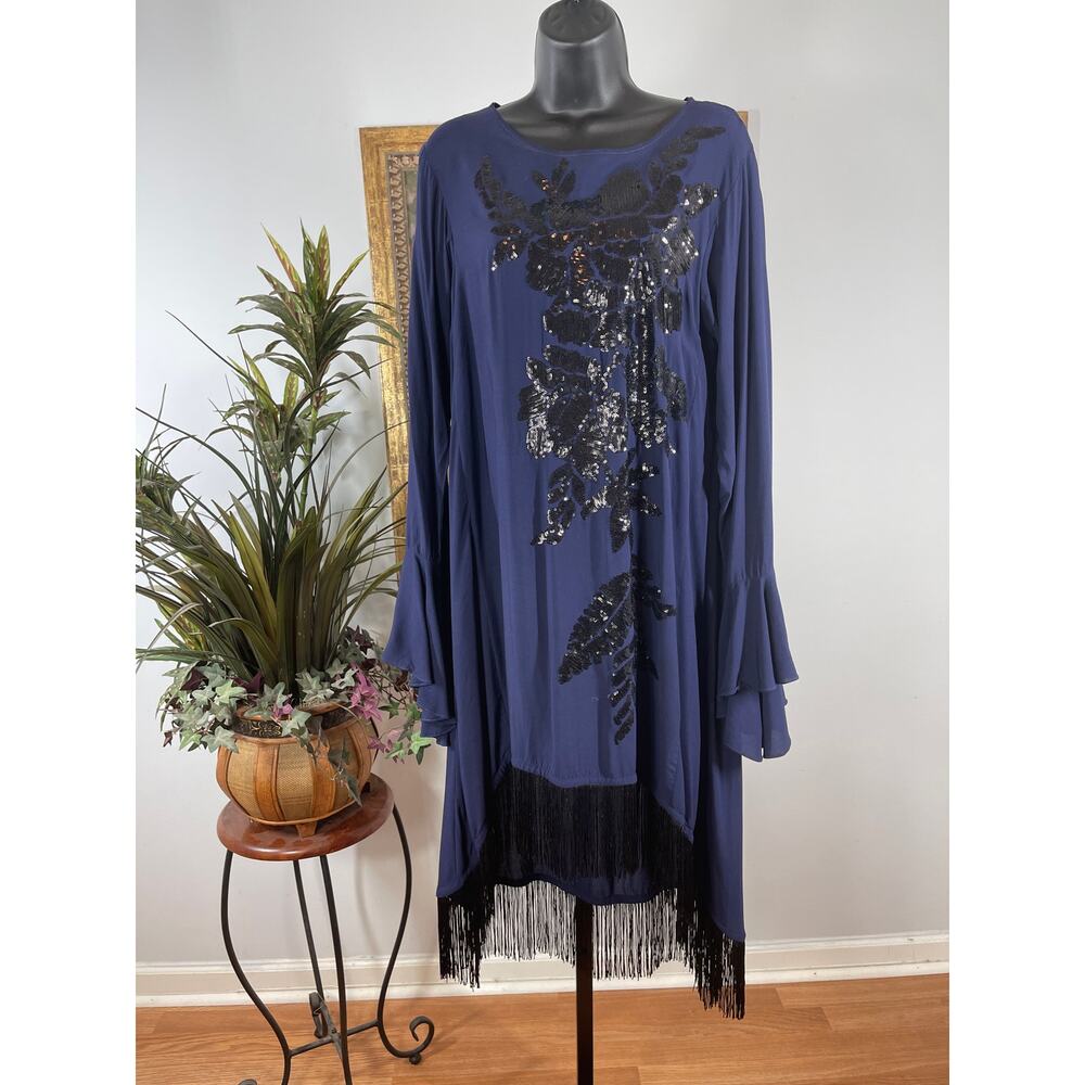 Limelight Maxi Dress Womens Small Navy Blue Sequin Floral Embellished Whimsigoth
